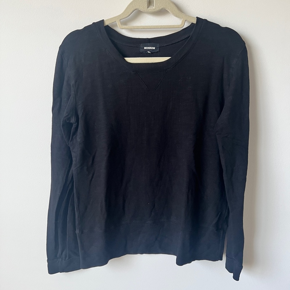Monrow Supersoft Black Crew Neck Sweatshirt Size S